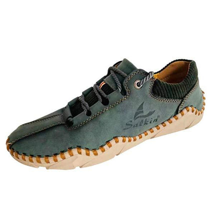 Men's Vintage Leather Casual Sneakers | Ultra Comfortable | Lace-Up | EVA Sockliner | Non-Slip Durable Outsole | Retro Style