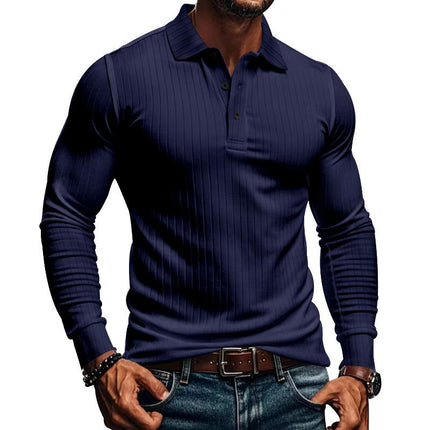 Men's Long Sleeve Polo Shirt | Casual Elastic Fit | Stretchy Fabric | Full-Length Sleeves | Classic Polo Collar | Button Placket | Available in Navy, Black, Gray, White, Burgundy | Comfortable & Versatile