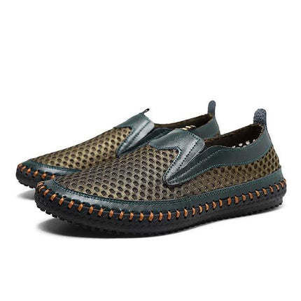 Men's Slip-On Mesh Moccasins | Casual Sports Water Shoes | Leather & Mesh Upper | Easy Entry | Non-Slip Flexible Rubber Sole | Comfortable Lightweight Footwear
