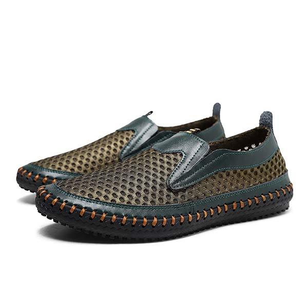 Men's Slip-On Mesh Moccasins | Casual Sports Water Shoes | Leather & Mesh Upper | Easy Entry | Non-Slip Flexible Rubber Sole | Comfortable Lightweight Footwear