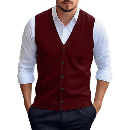 Men's Knitted Cardigan Vest | Casual Solid Color | Sleeveless V-Neck | Button-Up Design | Versatile Layering | High-Quality Fabric | Comfortable & Durable | Machine Washable | Elegant Outerwear