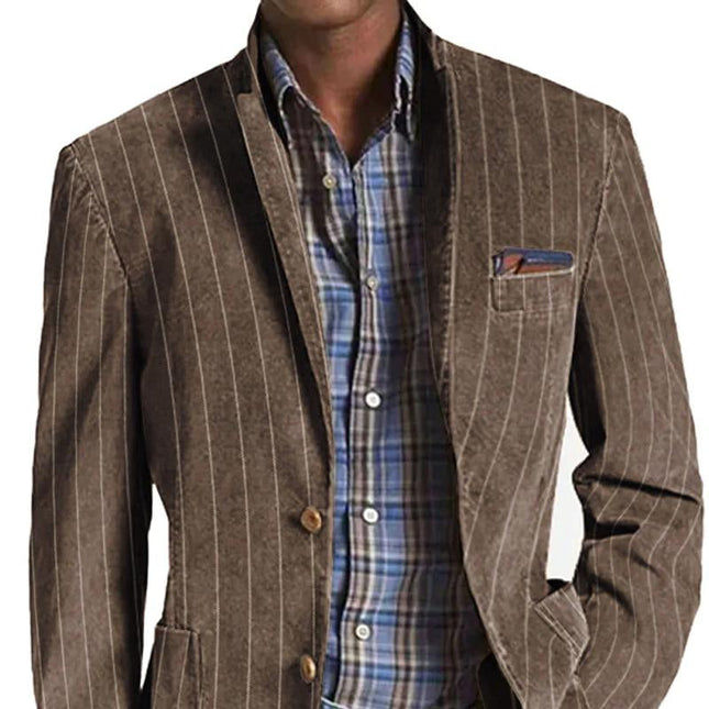 Men's Blazer | Vintage Style | Striped Pattern | Notched Lapel | Single-Breasted Two-Button | High-Quality Fabric | Regular Fit | Versatile for Casual & Semi-Formal | Tailored Look with Functionality