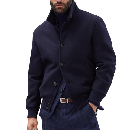 Men's Wool Blend Bomber Jacket | Casual Stand Collar | Single Breasted | Versatile Outerwear for Various Occasions | Stylish Ribbed Cuffs and Waistband | Warm and Fashionable | Perfect for Transitional Weather