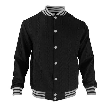 Men's Baseball Jacket | Casual Single Breasted Cardigan Style | Ribbed Stand-Up Collar | Long Sleeves with Ribbed Cuffs | Cotton-Polyester Blend | Lightweight & Warm | Side Pockets | Ideal for Autumn & Spring