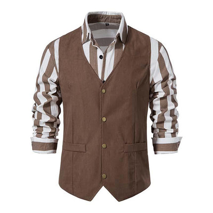 Men's Vintage Vest | Slim Fit | V-Neck | Single Breasted | Plain Polyester Blend | Spring Autumn | Casual Fashion Waistcoat