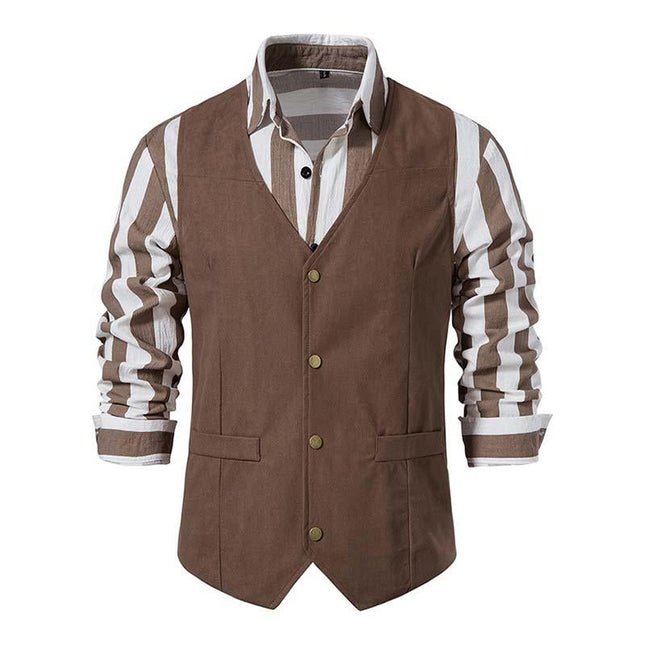 Men's Vintage Vest | Slim Fit | V-Neck | Single Breasted | Plain Polyester Blend | Spring Autumn | Casual Fashion Waistcoat