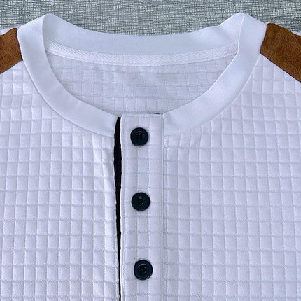 Men's Long Sleeve T-Shirt | Colorblock Checkered Casual Sportswear | Crewneck | Cotton Polyester Blend