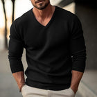 Men's V-Neck Solid Color Knitted Pullover Sweater | Long-Sleeved Casual Top | Soft Breathable Fabric | Versatile Style | Comfort Fit | Easy Care | Classic Timeless Design | Apparel for All Occasions