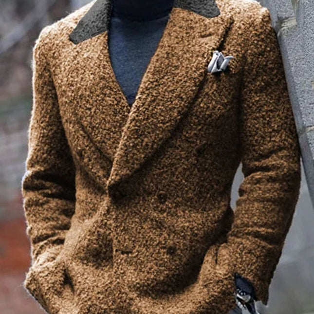 Vintage Lapel Blazer | Sherpa Contrast Stitching | Double Pocket | Casual Retro Style | Long Sleeves | Warm Sherpa Fabric | Versatile Outerwear | High-Quality Materials | Timeless Look | Various Sizes