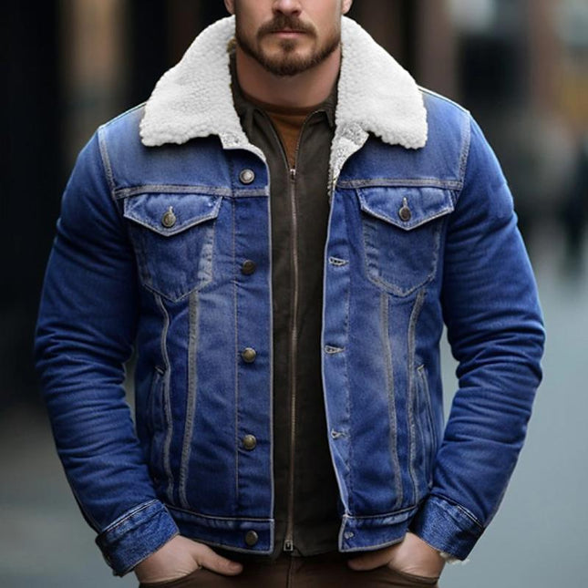 Men's Teddy Fleece Lined Denim Jacket | Long Sleeve Insulated Coat | Regular Fit | Shirt Collar | Classic Denim Texture | Warmth for Fall & Winter | Comfortable Versatile Outerwear | Casual Style
