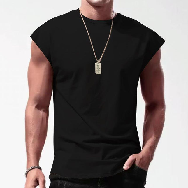 Men's Cotton Blend Loose Fit Sleeveless Sports T-Shirt | Round Neck Pullover | Breathable Workout Gym Tee | Casual Fitness Top | Summer Autumn Spring Activewear