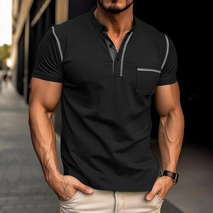 Men's Colorblock Henley Collar T-Shirt | Cotton | Short Sleeve | Casual Wear | Breathable Fabric | Stylish Design
