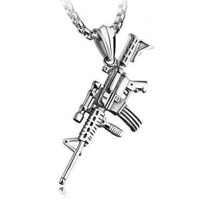 Gun Pendant Necklace | Submachine Gun Design | Statement Jewelry | Men's & Women's Necklace | Bold Fashion Accessory | Casual Jewelry | Unique Gift