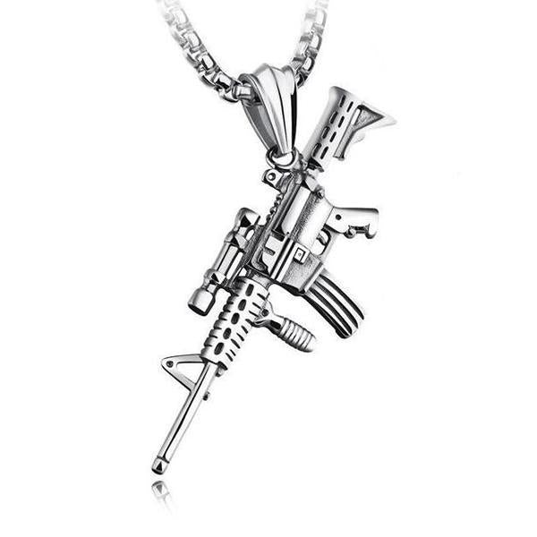 Gun Pendant Necklace | Submachine Gun Design | Statement Jewelry | Men's & Women's Necklace | Bold Fashion Accessory | Casual Jewelry | Unique Gift