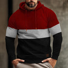 Men's Long Sleeve Hooded Sweatshirt | Color Block Pattern | Textured Waffle Fabric | Casual Comfort | Versatile Casual Wear | Cozy Hood for Warmth | Modern Design | Ideal for Spring & Autumn