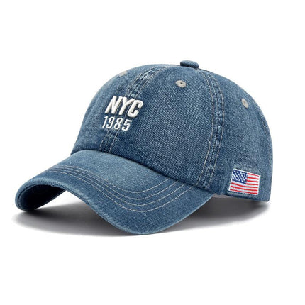Men's Adjustable Denim Baseball Cap | Vintage American Flag Embroidered Letters | Wide Brim Dome Style Hat | Clothing Accessories