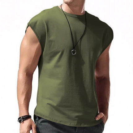 Men's Cotton Blend Loose Fit Sleeveless Sports T-Shirt | Round Neck Pullover | Breathable Workout Gym Tee | Casual Fitness Top | Summer Autumn Spring Activewear