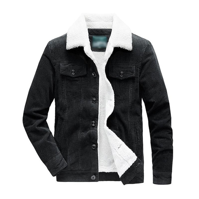 Men's Corduroy Lambswool Jacket | Vintage Thick Warm Coat | Slim Fit | Retro Casual Outerwear | Durable Winter Layer | Tailored Wool Lining | Notched Lapel | Button Closure | Multi-Pocket Design | Stylish Cold Weather Wear