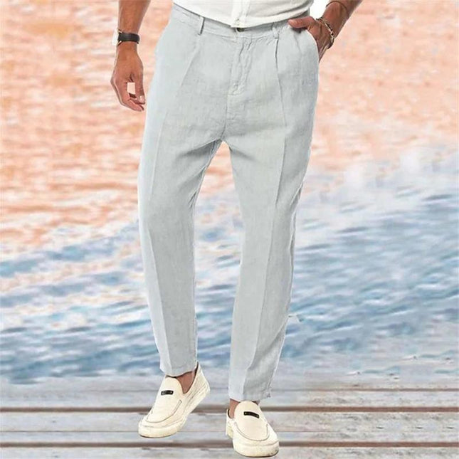 Men's Linen Pants | Outdoor Loose Straight Fit | Solid Color | Breathable Soft Fabric | Elastic Drawstring Waistband | Casual Pockets | Versatile Comfortable Style