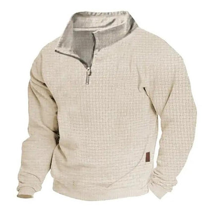 Men's Outdoor Sweatshirt | Cotton Blend Waffle Texture | Stand Collar with Zipper | Long Sleeves | Breathable & Durable | Active Fit | Ideal for Hiking & Casual Wear | Warm Layering Piece | Snug Cuffs