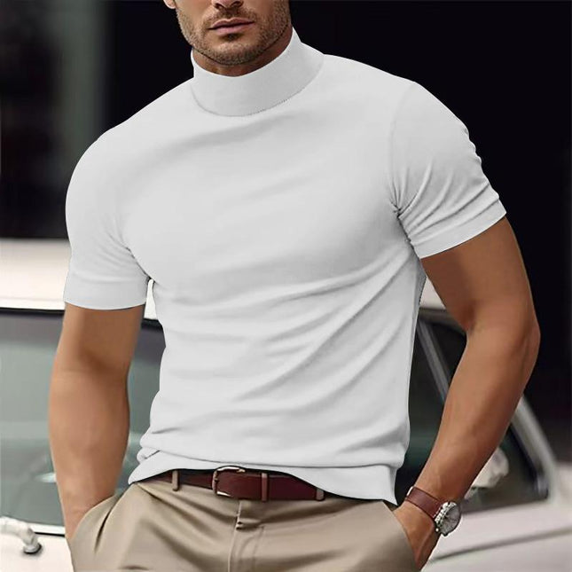 Men's Slim Fit T-Shirt | Solid Color | Half Turtle Neck | Short Sleeve | Modern Casual Top | Comfortable Blend Fabric | Versatile Wardrobe Staple | Stylish Tee for Layering