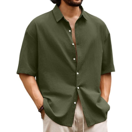 Men's Hawaiian Short Sleeve Shirt | Casual Solid Colors | Button-Down Collar | 50% Premium Cotton or Linen Blend | Summer Vacation | Lightweight Breathable | Classic or Slim Fit | Easy Care