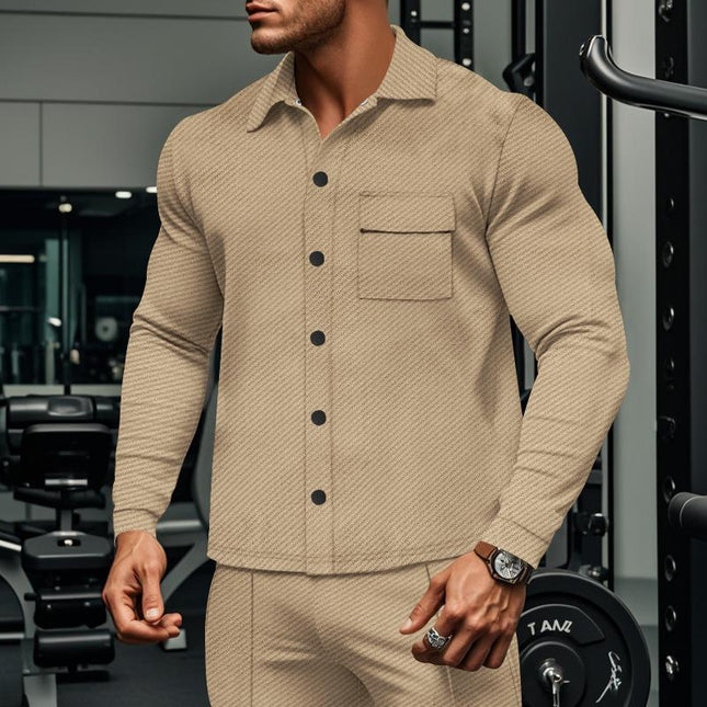 Men's Twill Fabric Lapel Collar Long Sleeve Shirt Jacket | Single Breasted Casual Outerwear | Relaxed Fit with Buttoned Cuffs and Functional Pockets | Versatile Layering Piece for Transitional Seasons