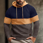 Men's Long Sleeve Hooded Sweatshirt | Color Block Pattern | Textured Waffle Fabric | Casual Comfort | Versatile Casual Wear | Cozy Hood for Warmth | Modern Design | Ideal for Spring & Autumn