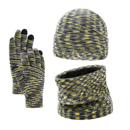 Men's Winter Knitted Set | Plus Velvet Hat Scarf Gloves | Warm & Cozy Fashion Accessories | 3-Piece Color Coordinated Set | Soft Velvet Lining | Durable & Stylish Winter Essentials