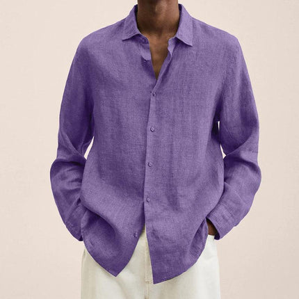 Men's Loose Fit Cotton Blend Shirt | Long Sleeve | Lapel Collar | Casual Wear | Multiple Seasons | Single Breasted | Versatile Style | Classic Dress Shirt