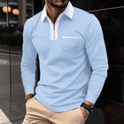 Men's Long Sleeve Polo Shirt | Color Block Design | Pocket Detail | Soft Cotton Blend | Buttoned Placket