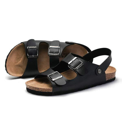 Men's Open Toe Casual Sandals | Soft Leather Upper | Cork Midsole for Comfort | Durable EVA Outsole | Ideal for Summer Activities | Beach Pool Party Ready
