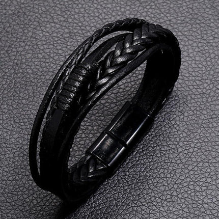 Men's Vintage Leather Bracelet | Handwoven Alloy Buckle | Magnetic Closure | 22.5cm Circumference | Stylish Accessory | 19g