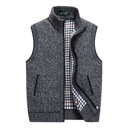 Men's Fleece Vest | Stand Collar | 2023 New Design | Soft Blended Fabric | Zipper Closure | Two Front Waist Pockets | Knitted Outerwear | Warm and Cozy | Ribbed Cuffs and Hem | Machine Washable