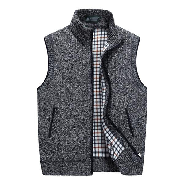 Men's Fleece Vest | Stand Collar | 2023 New Design | Soft Blended Fabric | Zipper Closure | Two Front Waist Pockets | Knitted Outerwear | Warm and Cozy | Ribbed Cuffs and Hem | Machine Washable