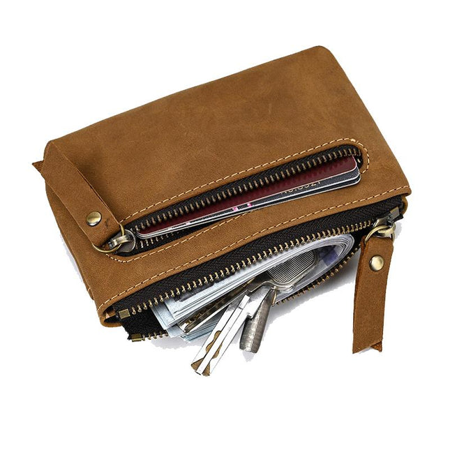 Men's Vintage Cowhide Wallet | Multi-Layer Zipper Mini Case | Retro Handmade Distressed Leather | Compact Travel Purse | Lightweight Coin & Card Holder | Stylish Design | Durable Top-Grain Cowhide