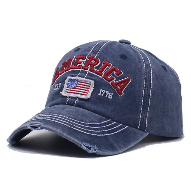 Men's American Flag Embroidered Baseball Cap | Adjustable Cotton Polyester | Vintage Washed Curved Brim | Sun Protection | Patriotic Peaked Hat