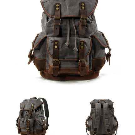 Vintage Men's Canvas Leather Backpack | Multi-Pocket | Outdoor | Casual | Durable Canvas | Leather Accents | Adjustable Straps | Versatile | Travel & Daily Use | Stylish Design | Secure Zipper Closure | Comfortable Carry