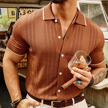 Men's Lapel Polo Shirt | Contrast Color Sweater Fabric | Single-Breasted Design | Casual Comfort | Versatile Styling | Smart Look | Classic & Vibrant Colors | Available in Multiple Sizes
