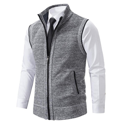 Men's Knitted Vest | Solid Color | Stand Collar | Sleeveless | Casual Outerwear | Tailored Fit | High-Quality Fabric | Stylish Layering | Transitional Seasons | Versatile Apparel | Modern Design