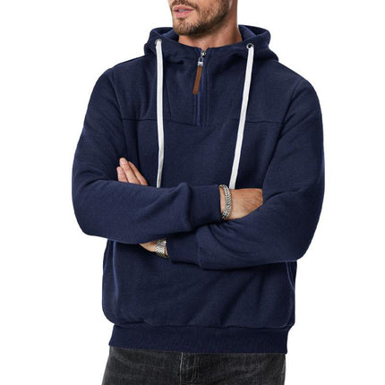 Men's Zipper Collar Patchwork Hoodie | Casual Loose Fit Pullover | Breathable Comfort | Modern Stylish Design | Kangaroo Pocket | Adjustable Hood | Ideal for Layering | Versatile Outdoor & Indoor Wear