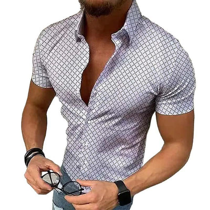 Men's Dot Print Dress Shirt | Short Sleeve | Casual Lapel Collar | Thin Polyester Blend | Summer Beach Party Top