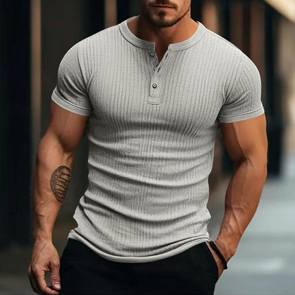 Men's Stretch Knit Henley T-Shirt | Short Sleeve Casual Top | Classic Button Placket | Comfortable Regular Fit | Breathable Fabric | Versatile Style for Everyday Wear