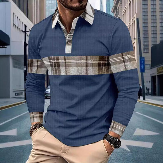 Men's Long Sleeve Waffle Polo Shirt | Casual Colorblock Design | Button-Up Front | Breathable Knit Fabric | Variety of Colors | Available in Sizes S-6XL | Perfect for All Seasons