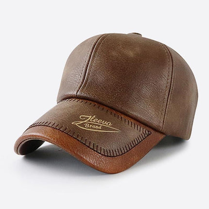 Men's Vintage Leather Baseball Cap | Plush Lined | Warm Winter Hat | Adjustable Fit | Classic Curved Brim | Stylish Cold Weather Accessory | Premium Quality | Casual Sporty Style
