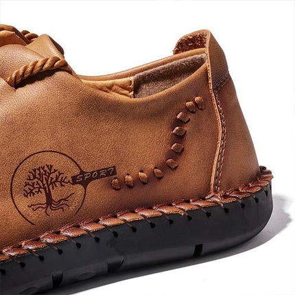 Men's Casual Vintage Leather Loafers | Hand Stitched | Flexible Rubber Sole | Medium Width Shoes