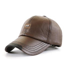 Men's Vintage Leather Dome Baseball Cap | Big Brim Curled Edge | PU Material | All Seasons | Fashionable Peaked Hat