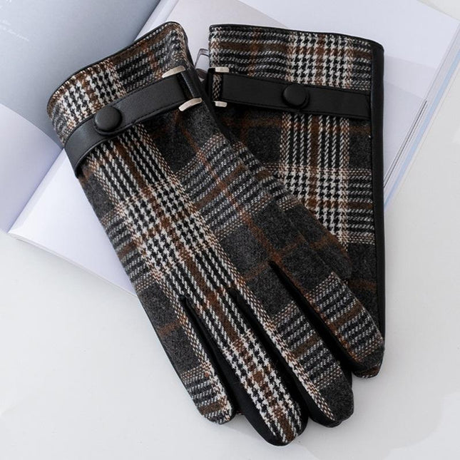 Men's Touch Screen PU Leather Gloves | Plaid Design | Plush Lining | Warm Winter Wear | Durable & Stylish | Smartphone Compatible | Snug Fit | Sophisticated Accessory | Cold Weather Men's Gloves