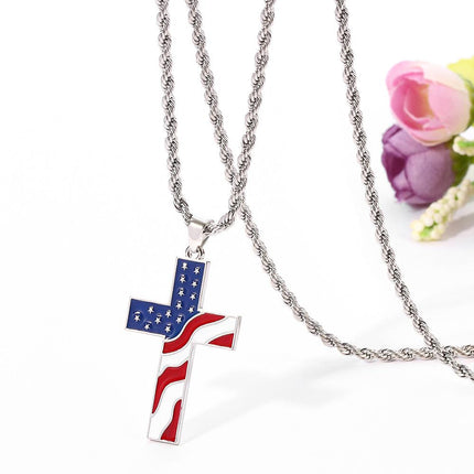 Vintage American Flag Necklace | Patriotic Jewelry | Cross Pendant | Casual Style | Unisex Fashion Accessory