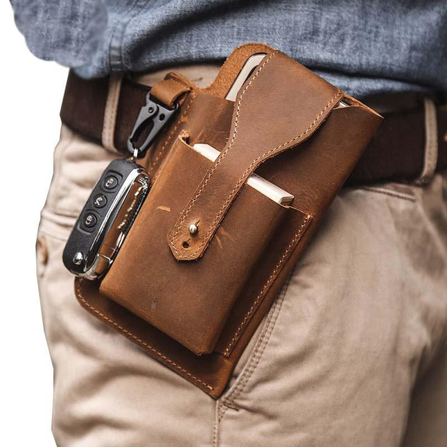 Men's Retro Casual Waist Bag | Premium Leather | Cell Phone Pocket | Adjustable Strap | Multiple Compartments | Compact & Lightweight | Vintage Style | Secure Closure | Hands-Free Convenience